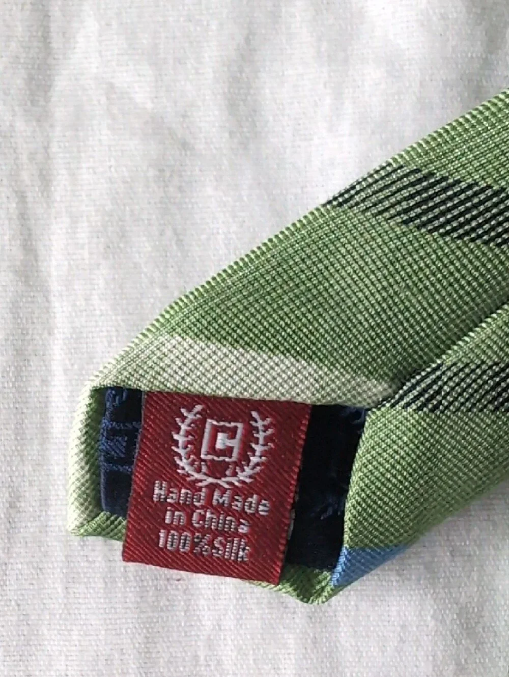 Chaps Green Striped Kids Tie with Blue and Gray Accents